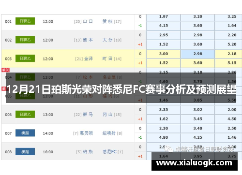 12月21日珀斯光荣对阵悉尼FC赛事分析及预测展望