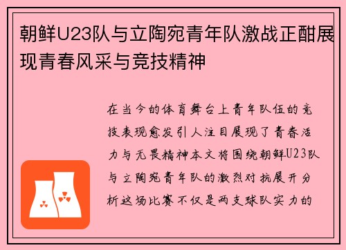朝鲜U23队与立陶宛青年队激战正酣展现青春风采与竞技精神